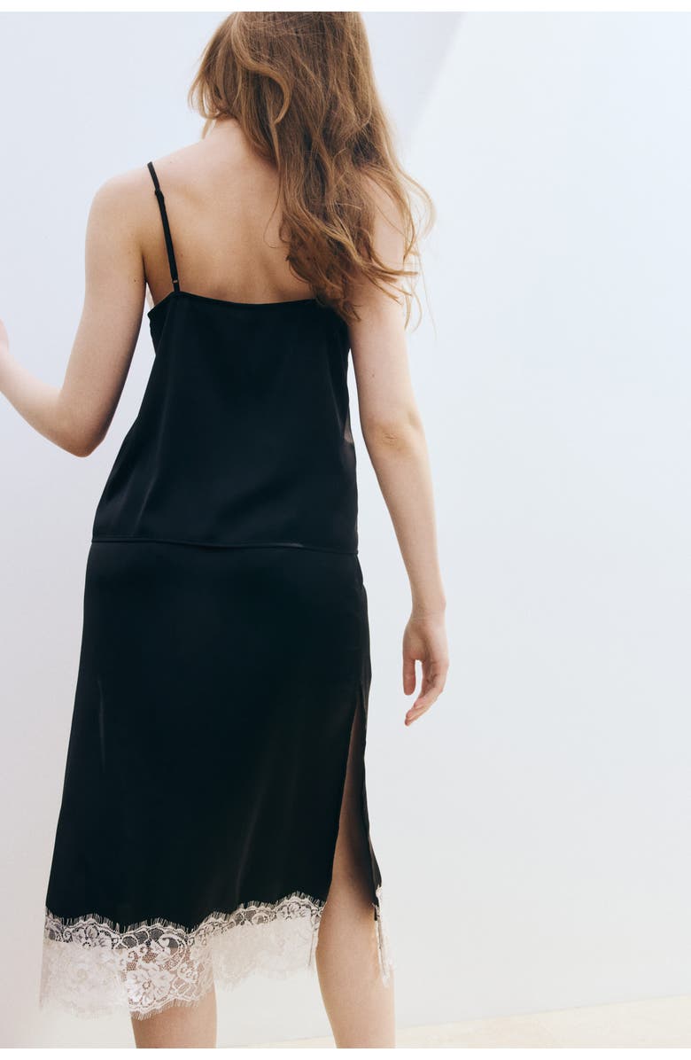 H&M Lace-trimmed Skirt, Alternate, color, Black