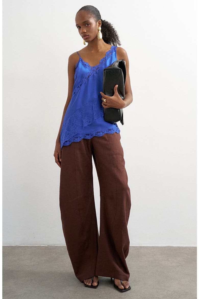 Lace Inset Asymmetric Satin Camisole, Alternate, color, BLUE