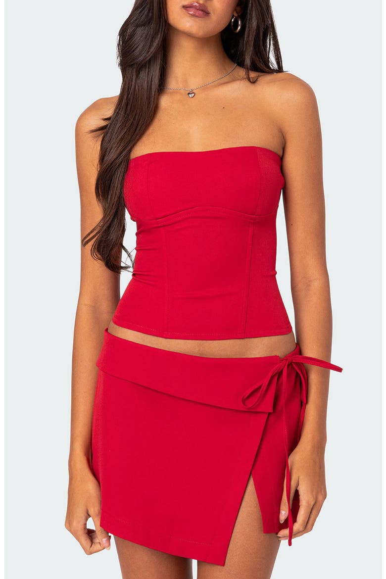 Selena Lace-Up Strapless Corset Top, Main, color, RED