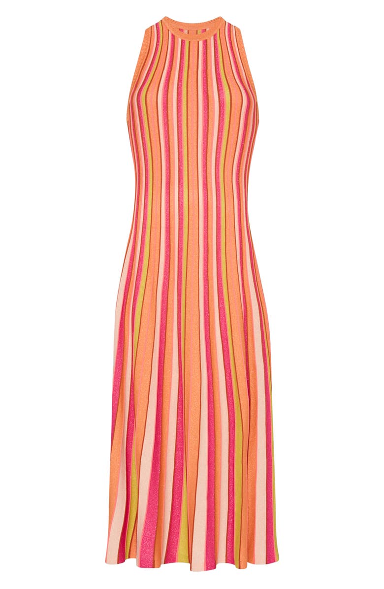 Milly Metallic Stripe Midi Sweater Dress, Alternate, color, Coral Multi