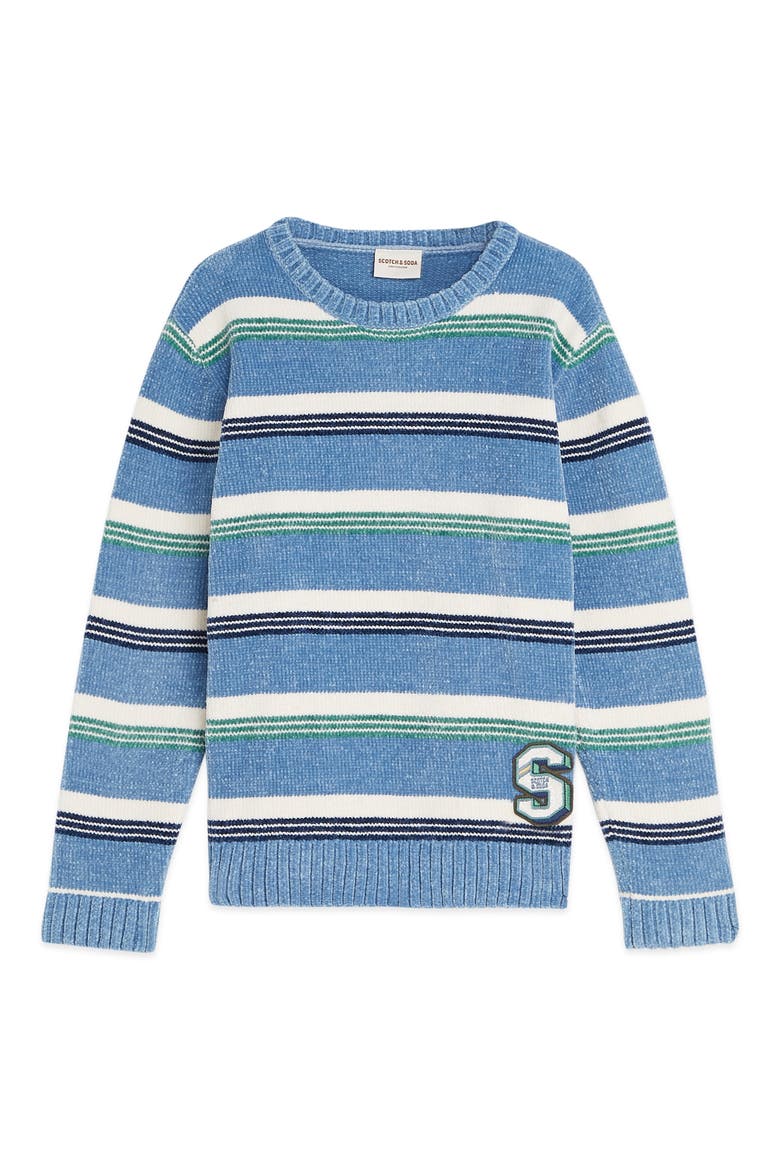 Kids' Stripe Chenille Sweater, Main, color, SKY/ PEWTER