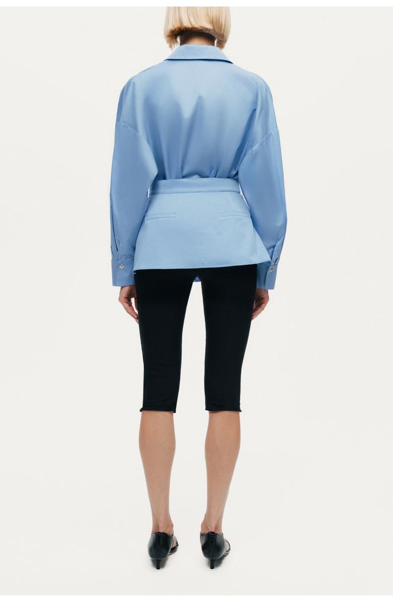 Nocturne Belted V-Neck Poplin Shirt, Alternate, color, Blue