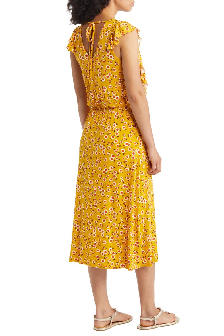 Floral Print Flutter Sleeve Dress, Alternate, color, SUNFLOWER