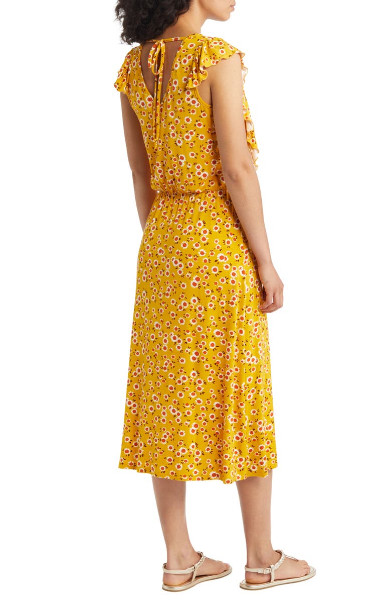 Loveappella Floral Print Flutter Sleeve Dress, Alternate, color, Sunflower