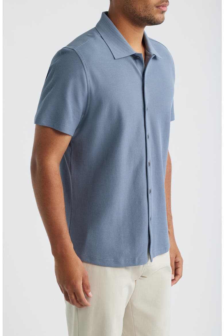 Sorrell Short Sleeve Cotton Piqué Button-Up Shirt, Alternate, color, BLUE METALLIC