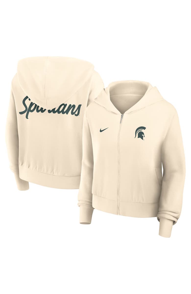 Nike Women's Nike Cream Michigan State Spartans Cropped Chill Full-Zip Hoodie, Main, color, Cream