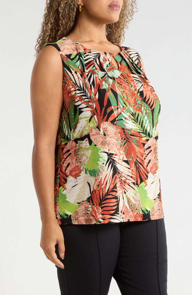 KASPER Leaf Print Sleeveless Top, Alternate, color, Black Multi