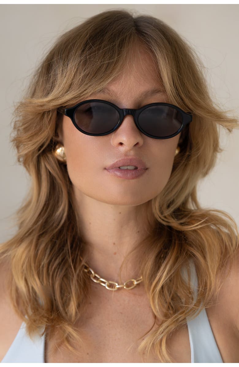 FREYRS Eyewear Zoe Oval Sunglasses, Alternate, color, Black