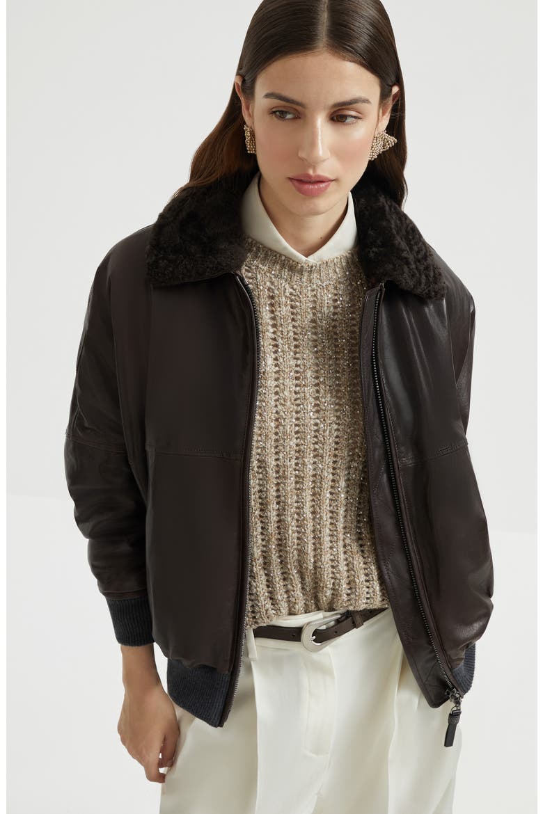 Nappa leather bomber jacket, Alternate, color, Cocoa