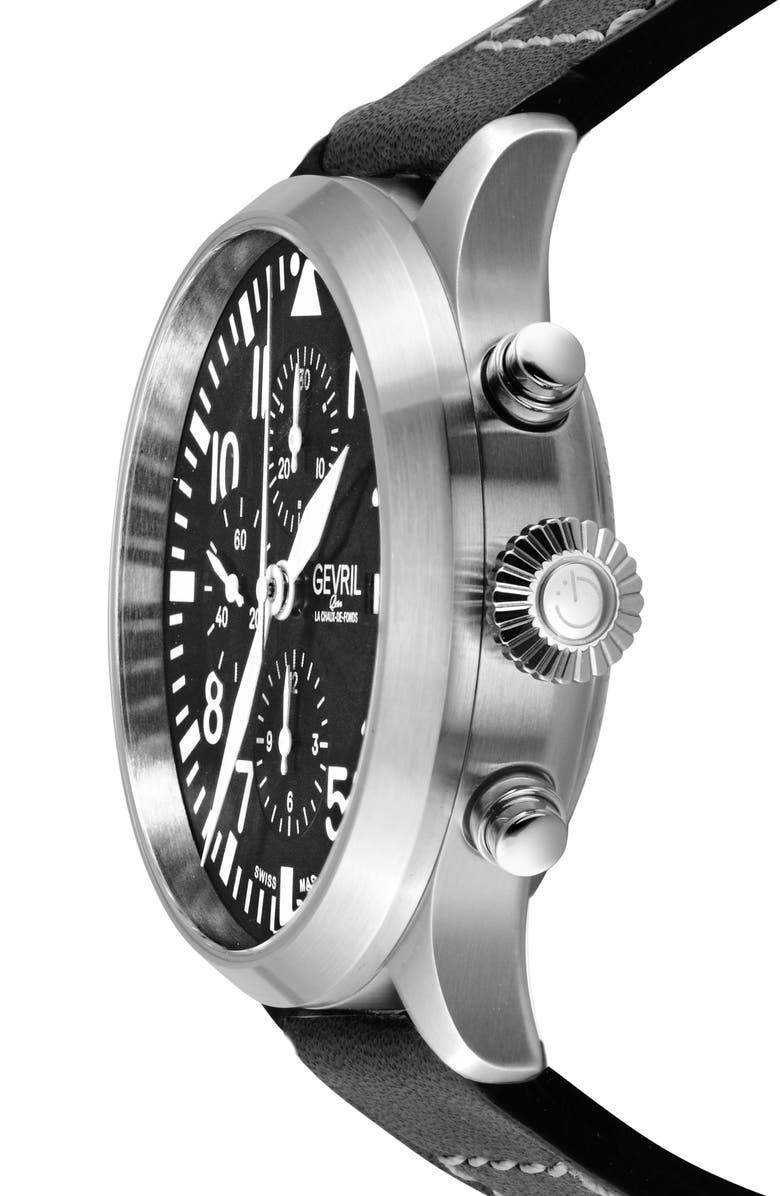 GEVRIL Vaughn Automatic Chronograph Leather Strap Watch, 44mm, Alternate, color, 