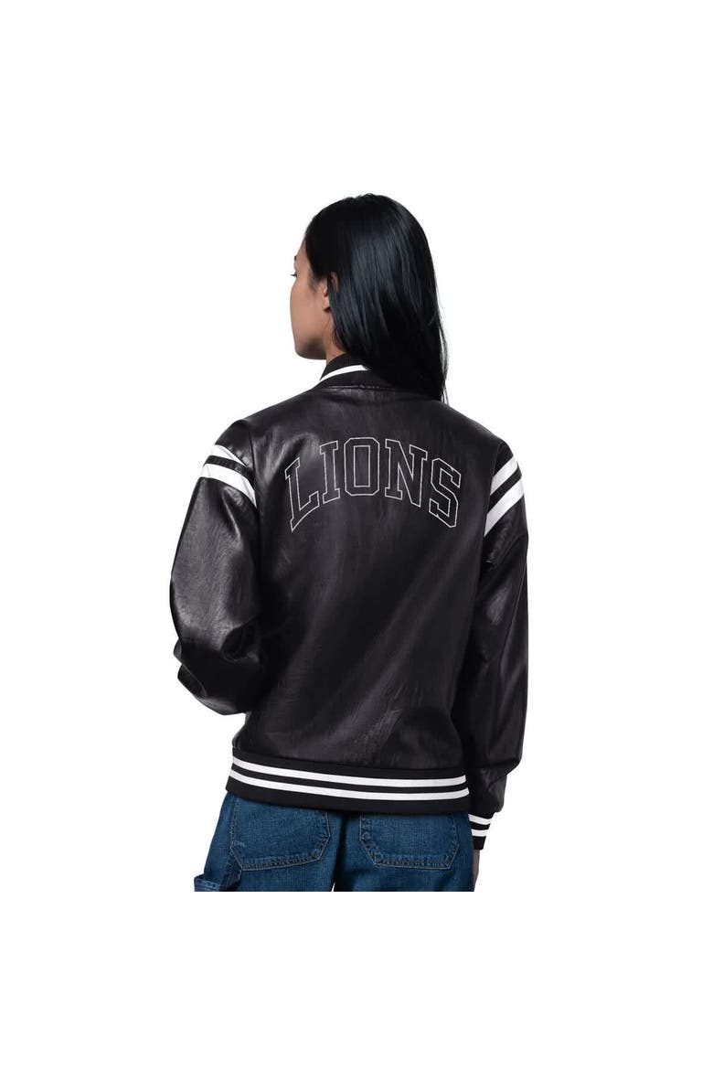 Women's Starter  Black Detroit Lions High Heat Vegan Leather Full-Snap Varsity Jacket, Alternate, color, Black