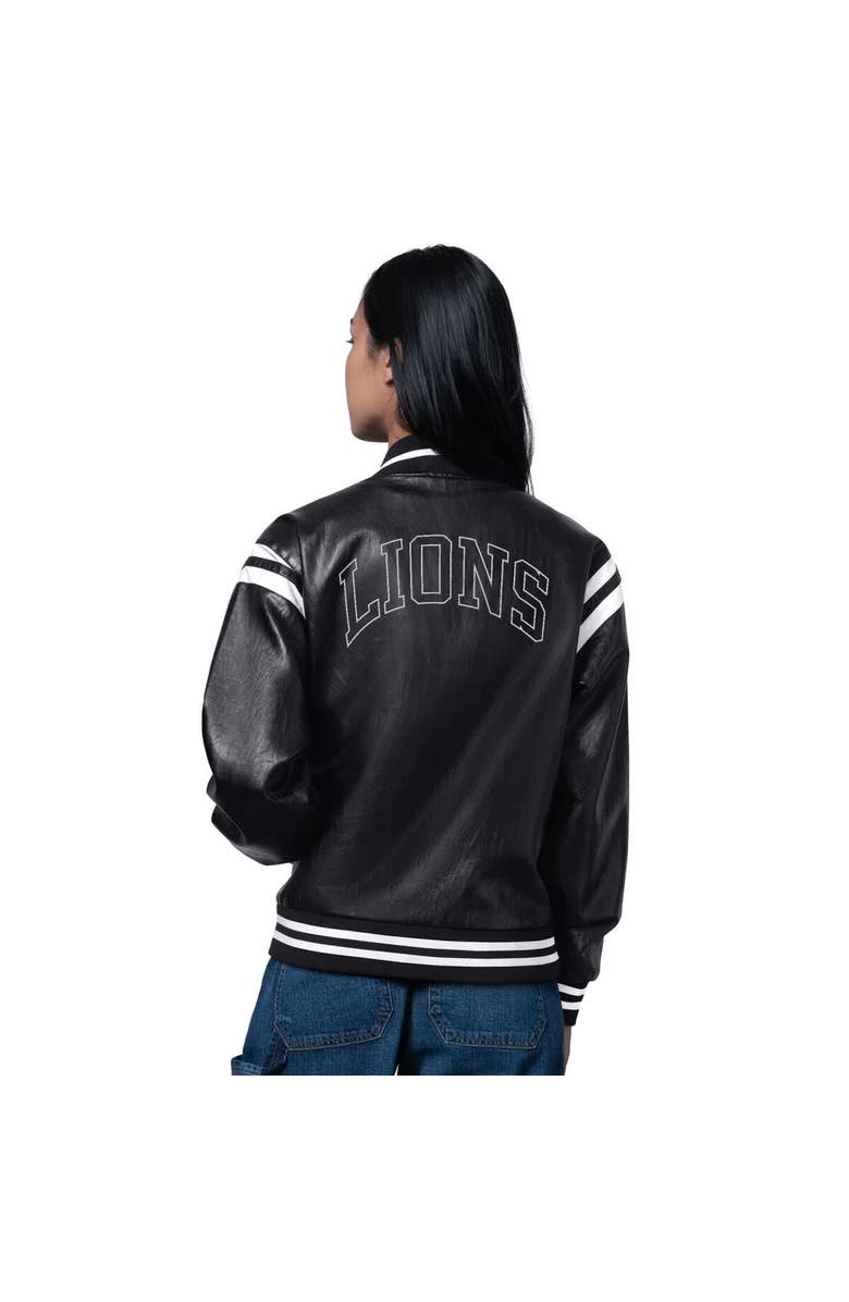 STARTER Women
s Starter Black Detroit Lions High Heat Vegan Leather Full-Snap Varsity Jacket, Alternate, color, Black