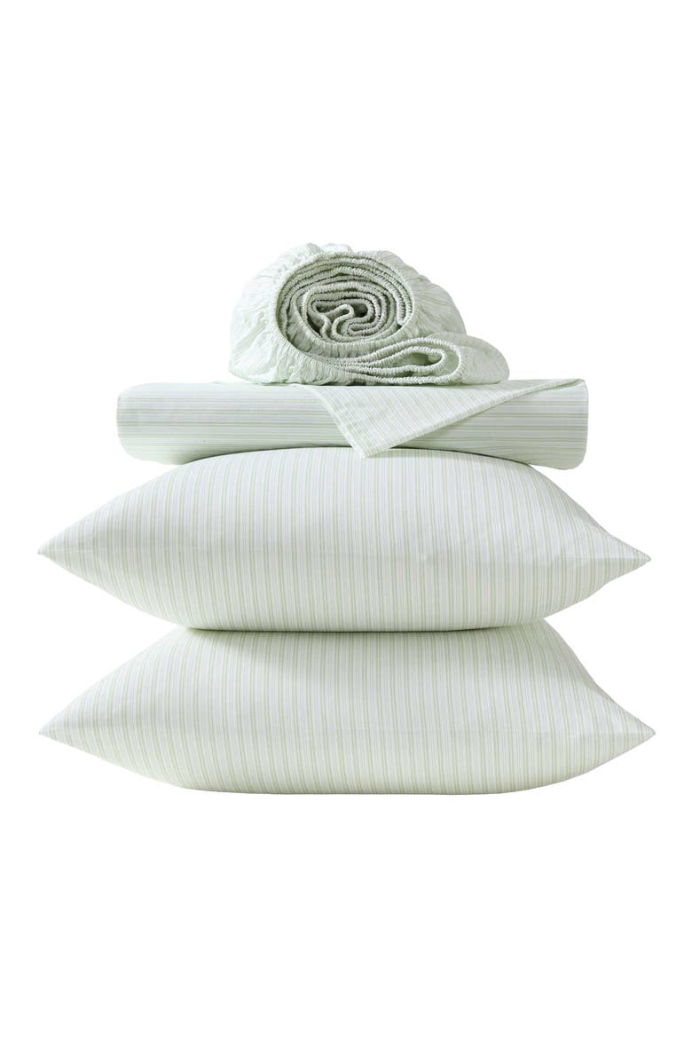 Bedford Stripe 200 Thread Count Cotton Sheet Set, Alternate, color, LIGHT GREEN