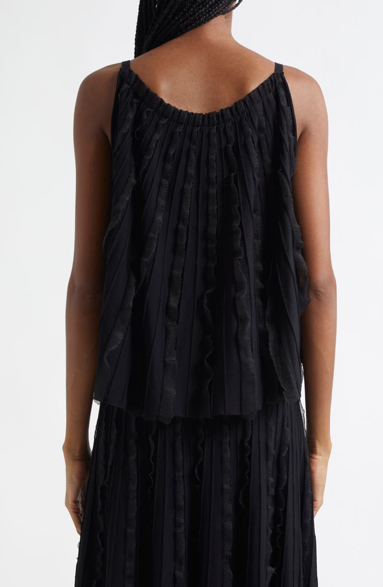 Emporio Armani Pleated Mixed Media Tank, Alternate, color, Black