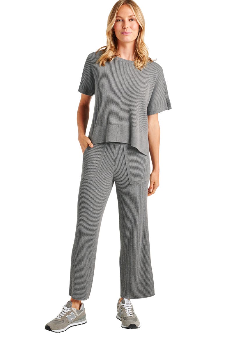 Georgie Short Sleeve Rib Sweater, Alternate, color, HEATHER GREY