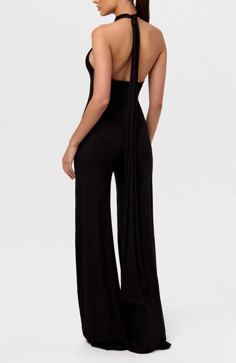 Naked Wardrobe Smooth Halter Wide Leg Jumpsuit, Alternate, color, Black