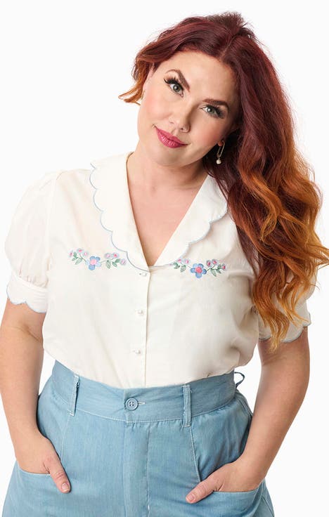 Plus Size Embriodered Puff Sleeve Top