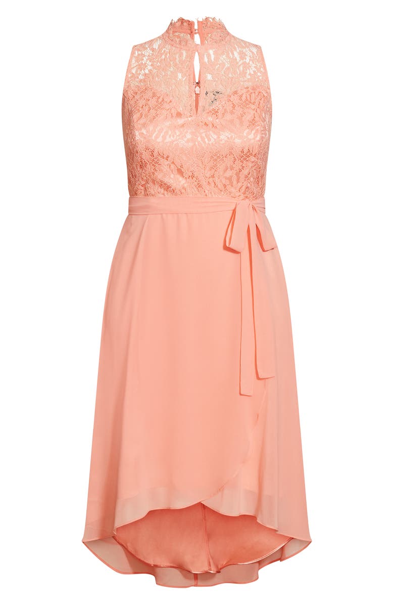 City Chic Vera Lace High/Low Maxi Dress, Alternate, color, Peach