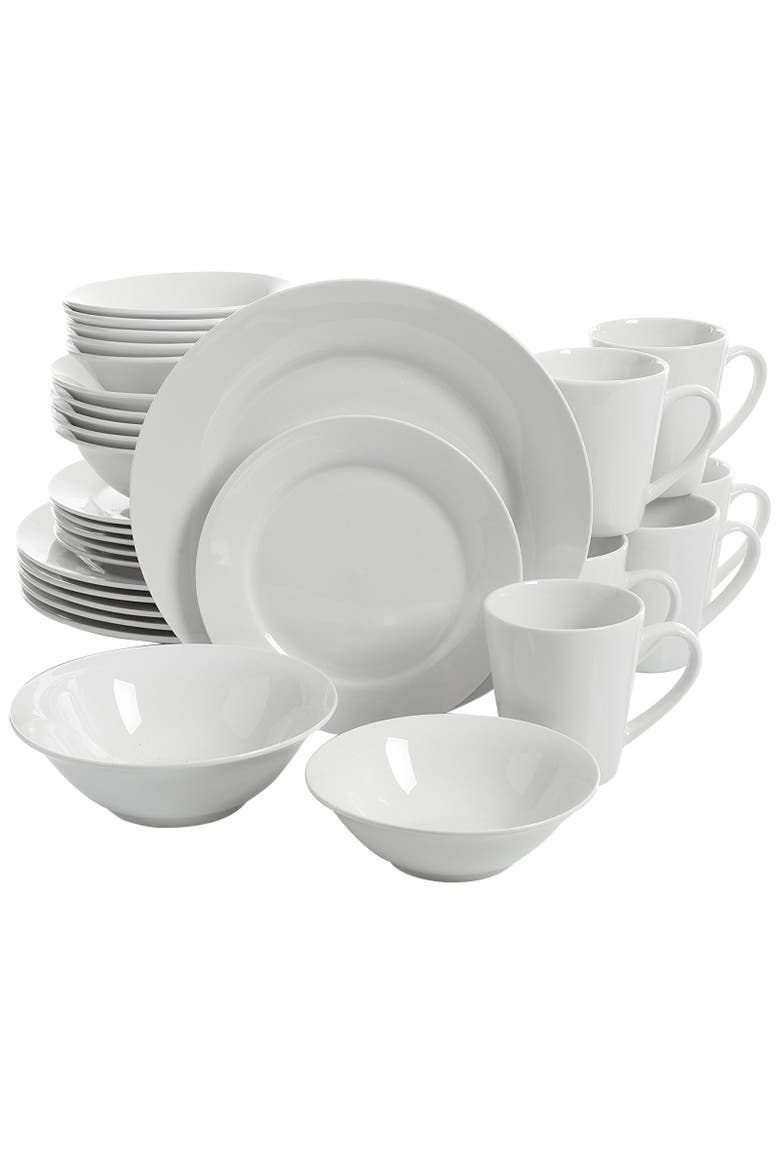 Noble Court 30 Piece Ceramic Dinnerware Set, Alternate, color, White