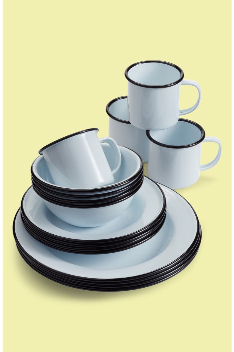 16 Piece Dinner Starter Set, Main, color, WHITE/ BLACK RIM