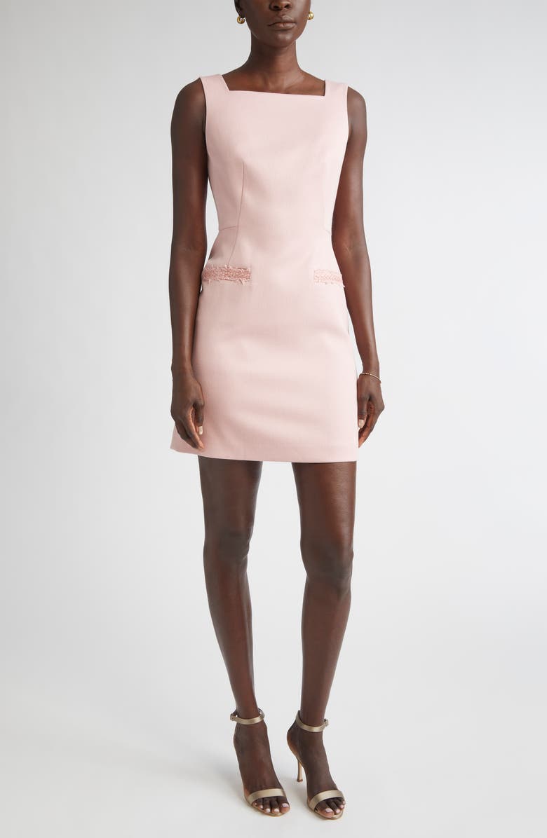 ST. JOHN Braided Trim Stretch Twill Sheath Dress, Main, color, Pink