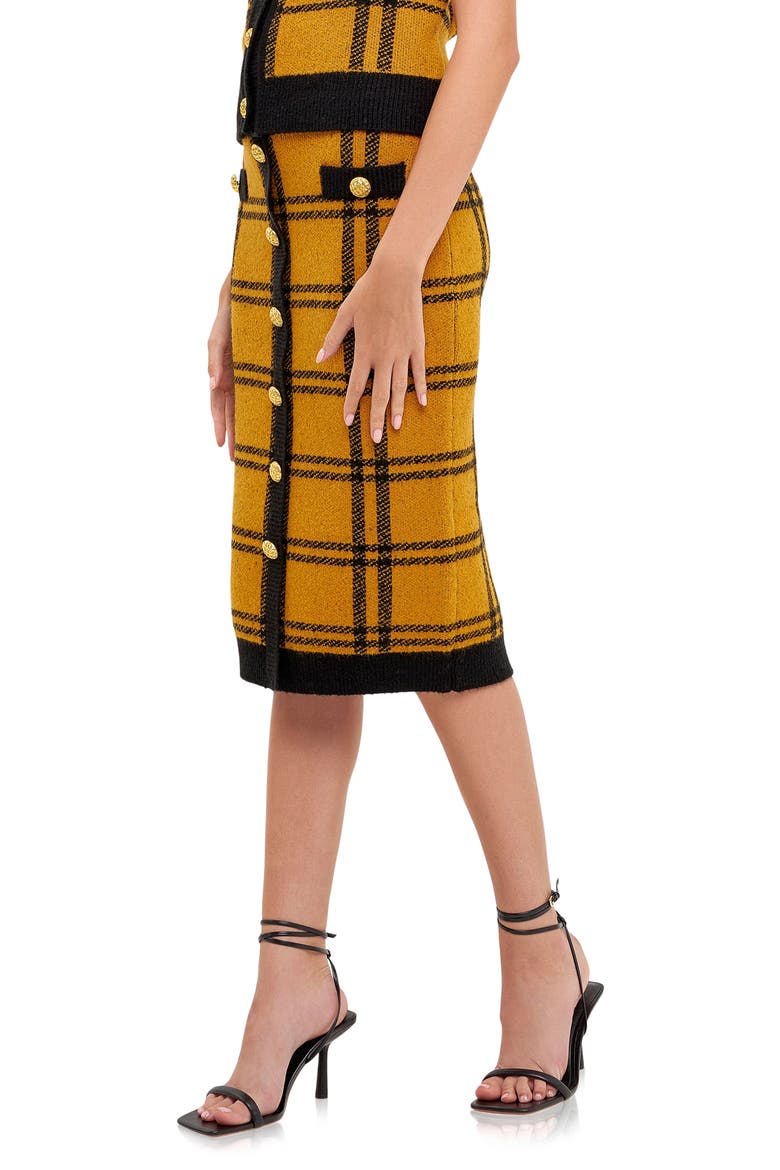 Plaid Double Knit Midi Pencil Skirt, Alternate, color, YELLOW/ BLACK