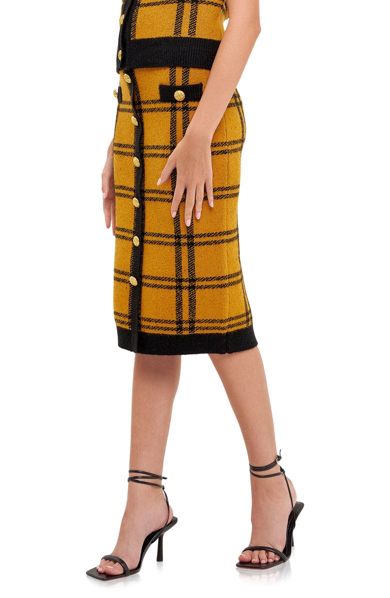English Factory Plaid Double Knit Midi Pencil Skirt, Alternate, color, Yellow/ Black