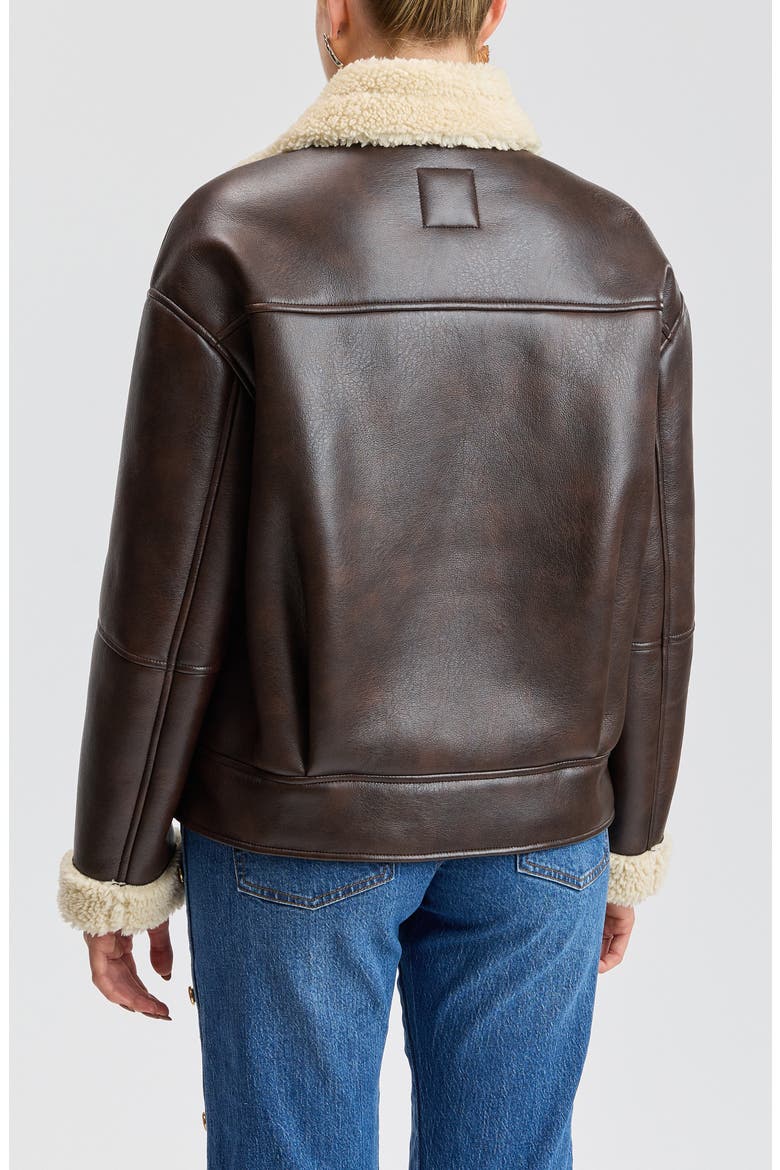 Faux Leather & Faux Shearling Notch Collar Jacket, Alternate, color, DARK CHESTNUT
