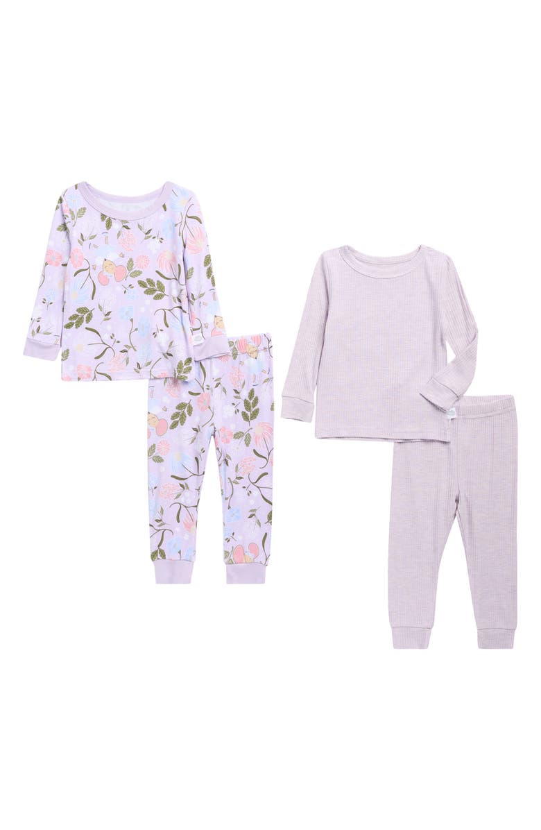 SLEEP ON IT 4-Piece Floral Print Stretch Viscose Pajama Set, Main, color, Purple