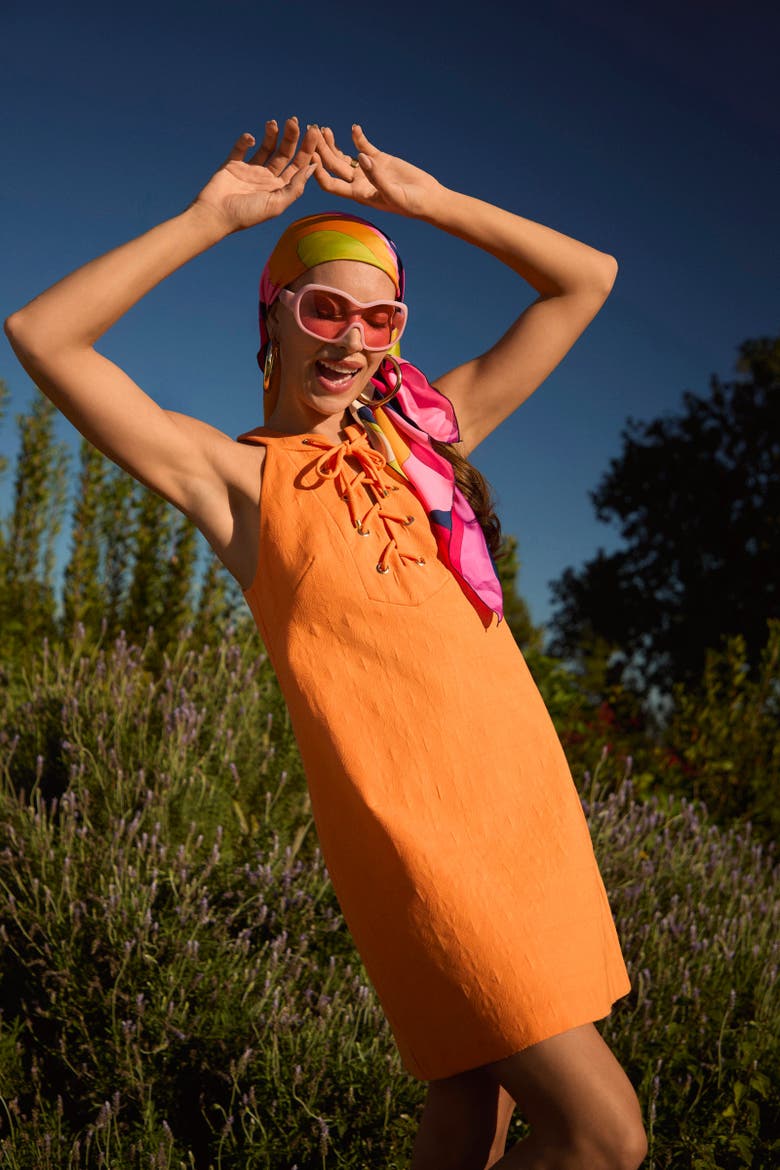 Cappuccia Lace-Up Mini Dress, Alternate, color, Aulenti Orange