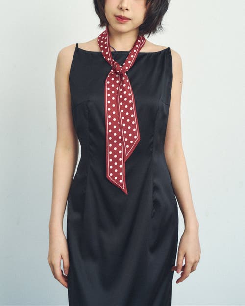 Lost Pattern Nyc "retro Polka" Silk Skinny Scarf In Brown