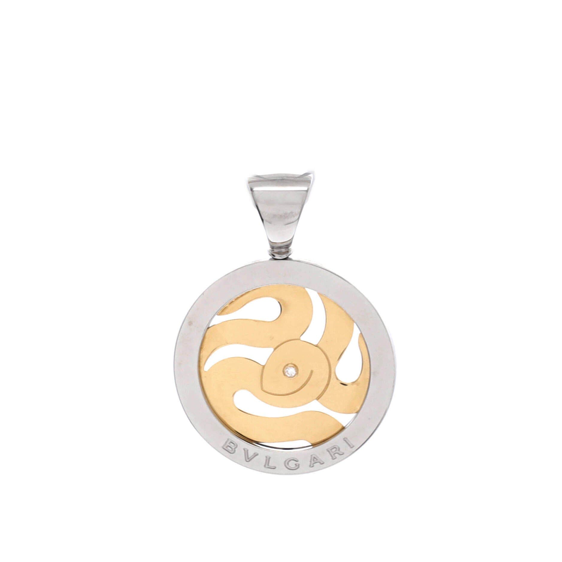 Tondo Snake Pendant Charm Pendant & Charms 18K Yellow Gold and Stainless Steel with Diamond, Main, color, Metallic Silver