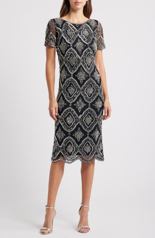 Pisarro Nights Stain Glass Beaded Cocktail Dress In Black/silver