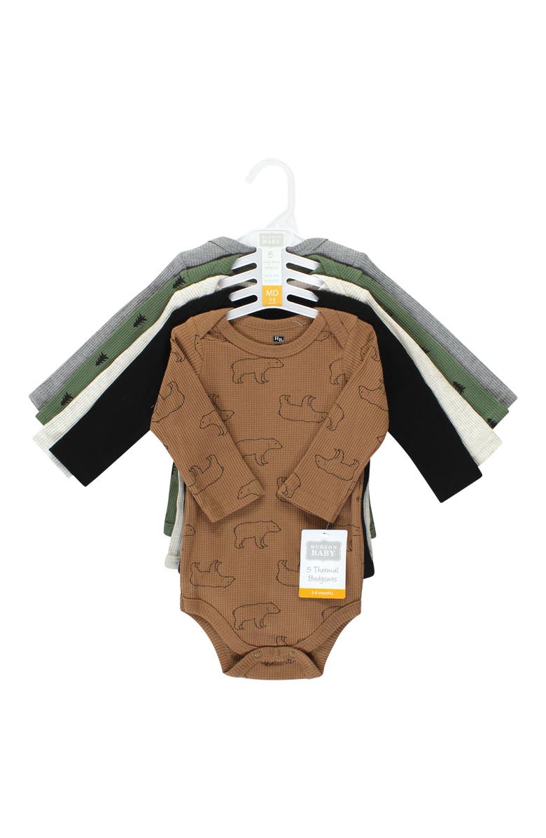 Hudson Baby Thermal Long Sleeve Bodysuits, Alternate, color, Bear Tree