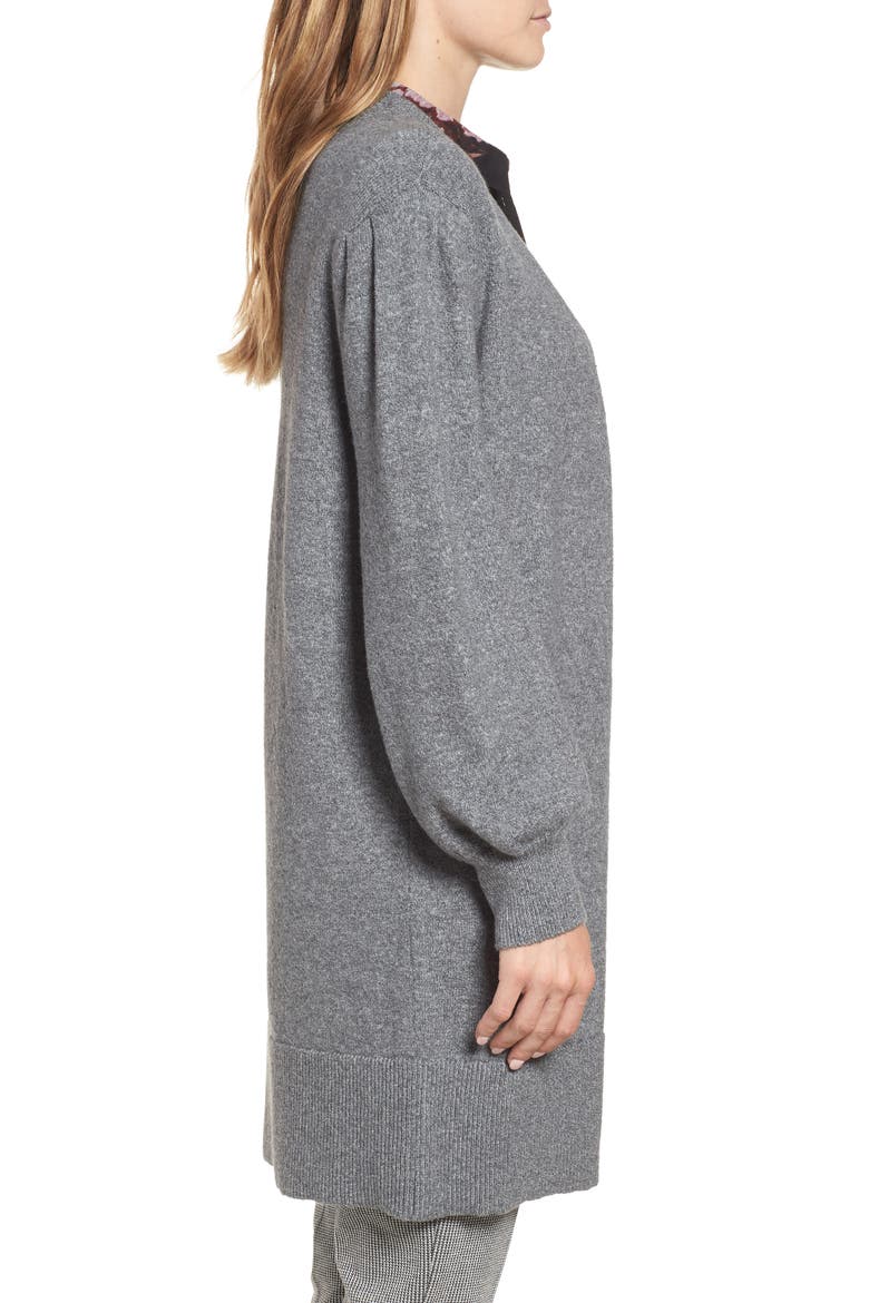 Drama Bubble Sleeve Cotton Blend Cardigan, Alternate, color, MEDIUM HEATHER GREY