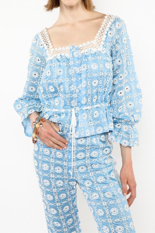 Anna Sui Lattice Lace Embroidery Top In Baby Blue