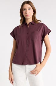 Melrose and Market Mixed Media Button-Up Shirt