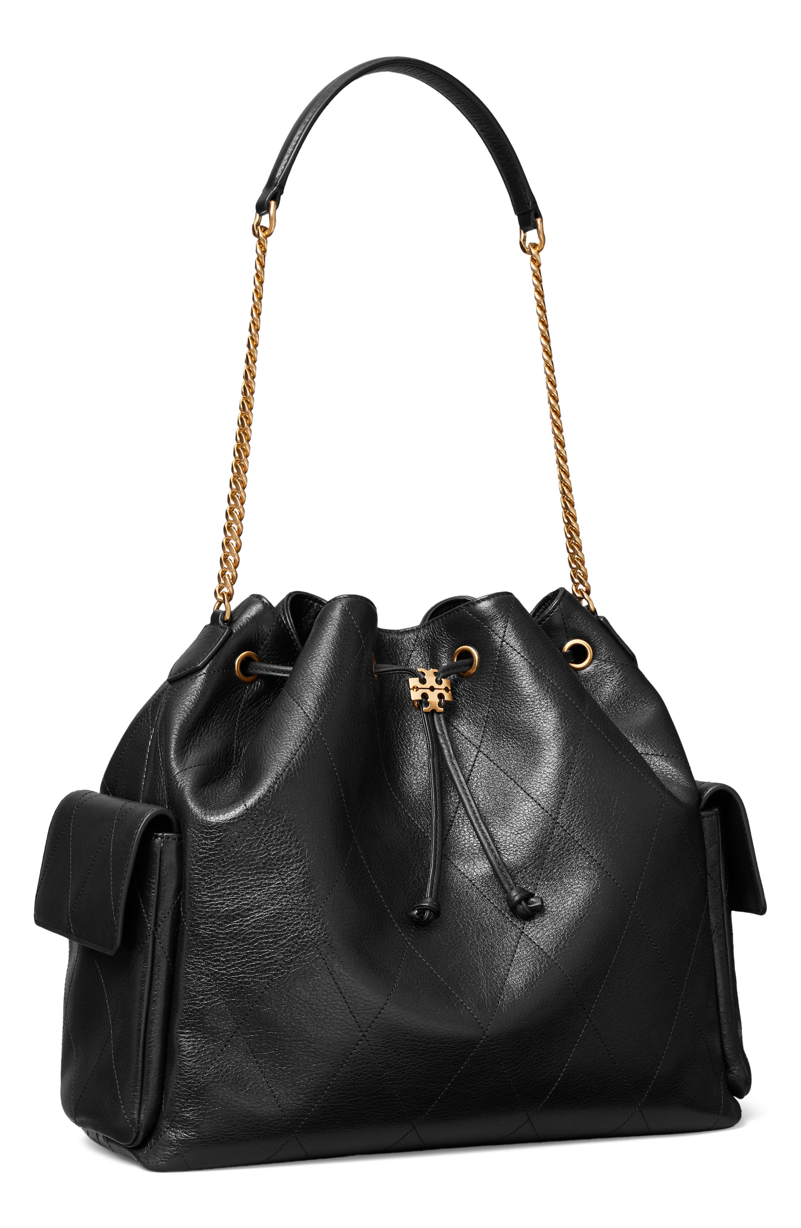 Tory Burch Large Charlie Quilted Leather Drawstring Shoulder Bag, Alternate, color, 