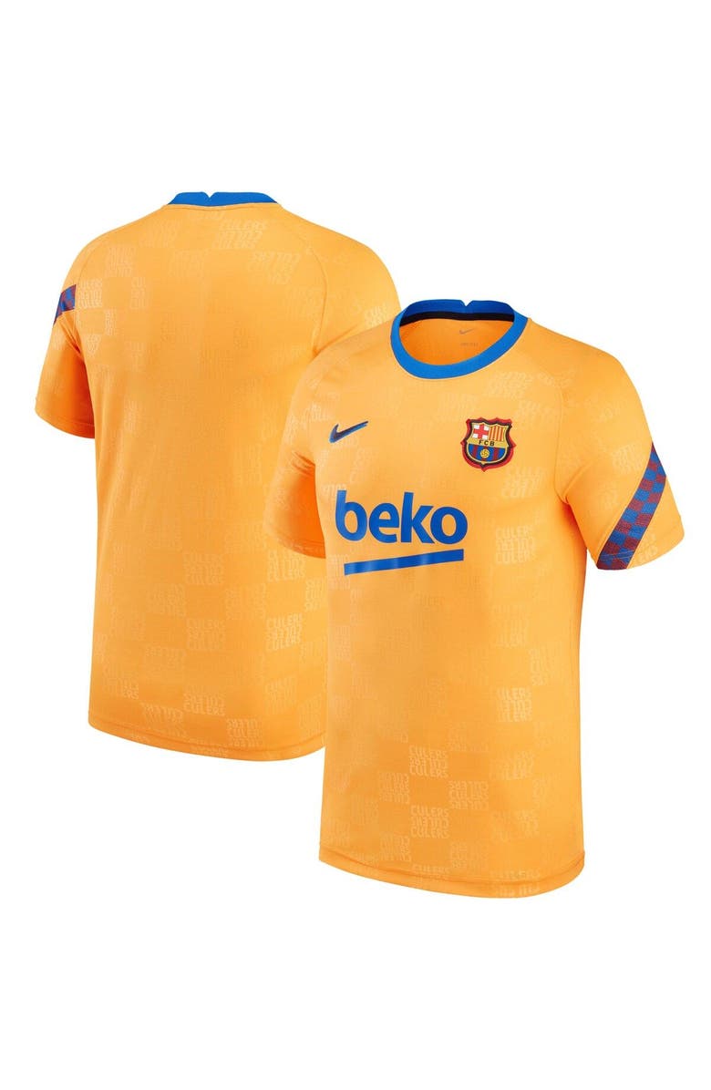 Nike Men's Nike Orange Barcelona 2021/2022 Pre-Match Performance Top, Main, color, 