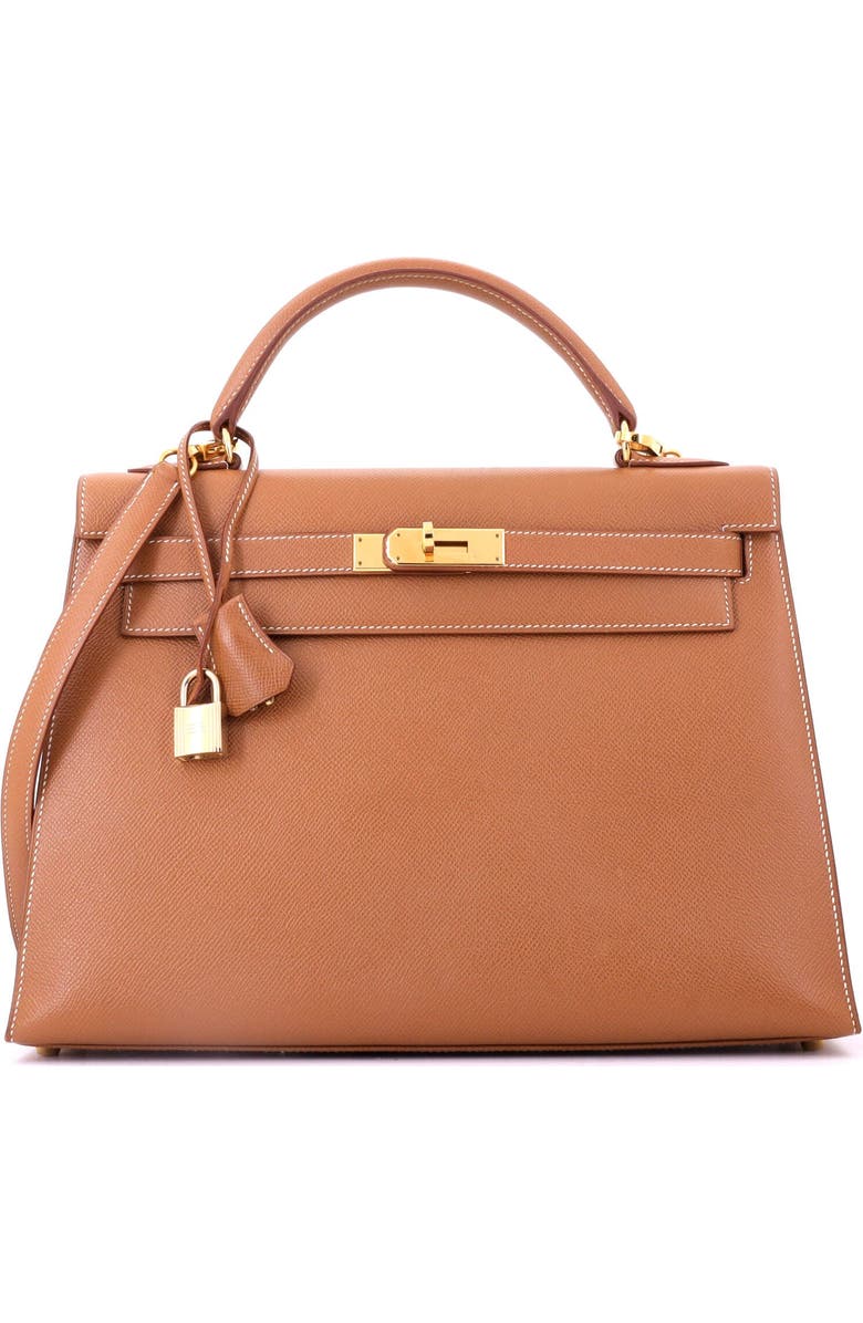 Pre-Owned Hermes Kelly Handbag Brown Courchevel with Gold Hardware 32, Main, color, Gold