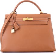 Pre-Owned Hermes Kelly Handbag Brown Courchevel with Gold Hardware 32