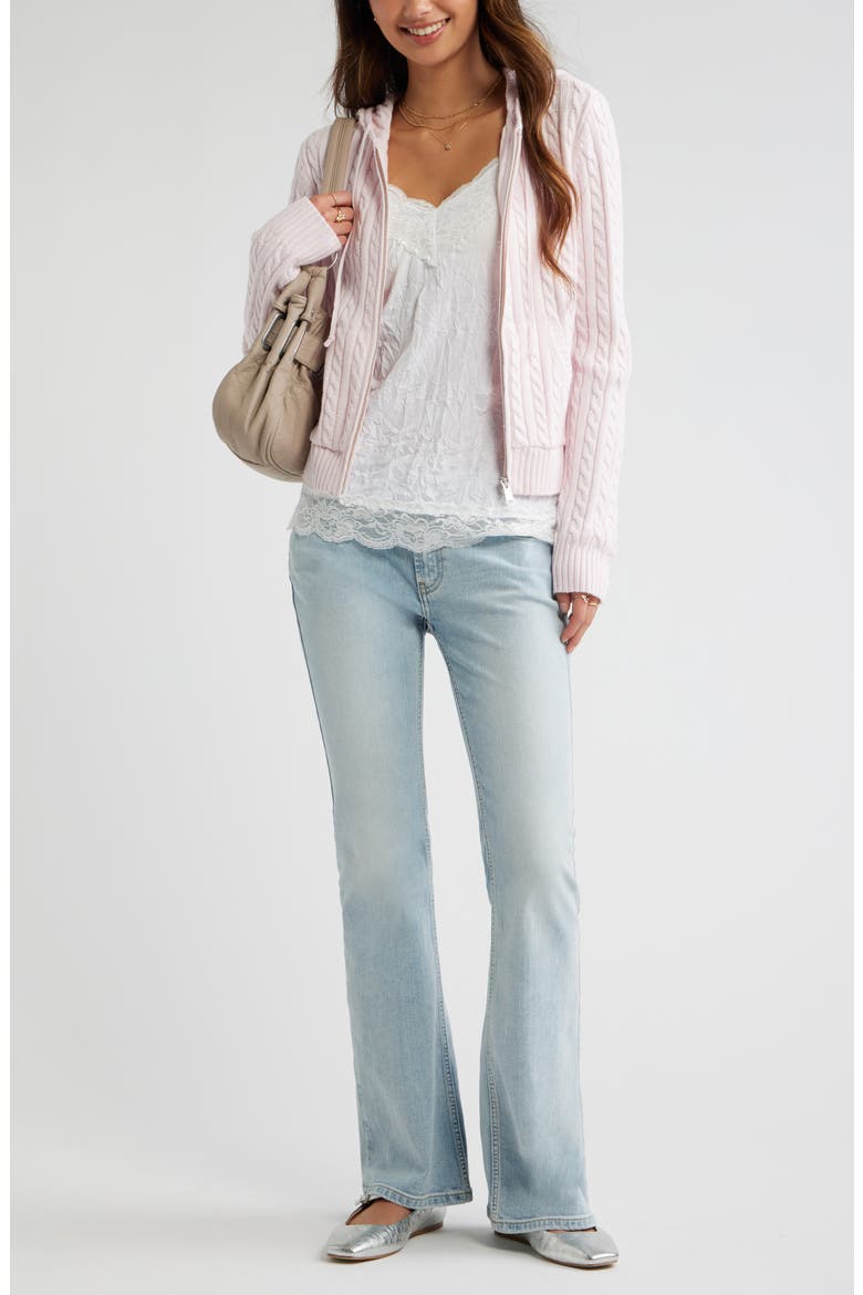 Cable Stitch Hooded Cardigan, Alternate, color, PINK PRIMROSE