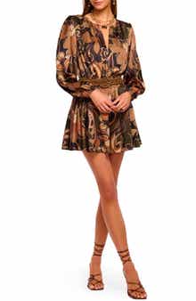 Gloria Print Long Sleeve Stretch Silk Minidress