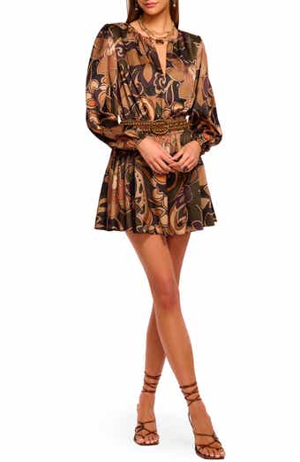 Ramy Brook Gloria Print Long Sleeve Stretch Silk Minidress