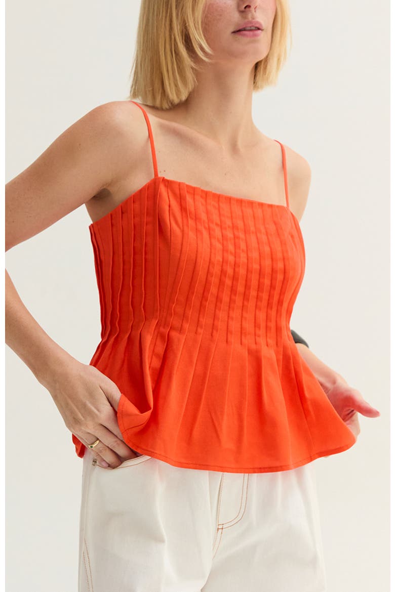 Pleated Sleeveless Linen Blend Top, Alternate, color, Poppy