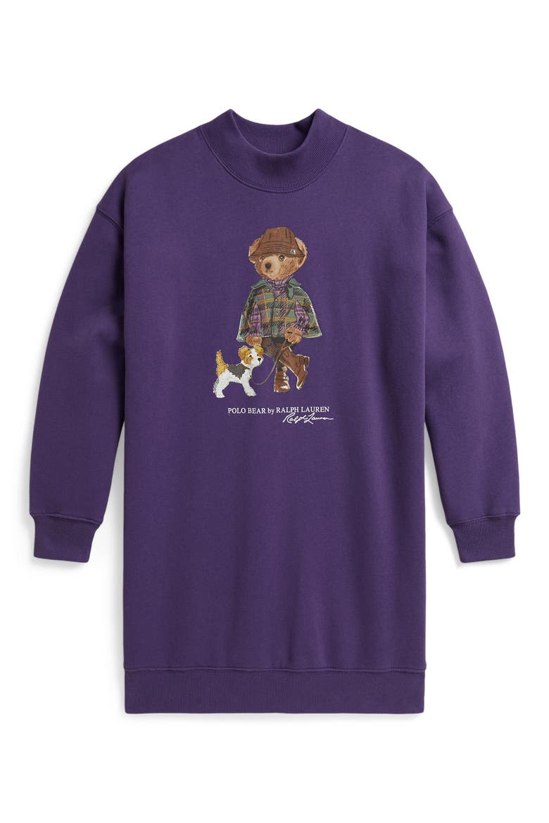 Kids' Polo Bear Fleece Mock Neck Dress, Main, color, PURPLE