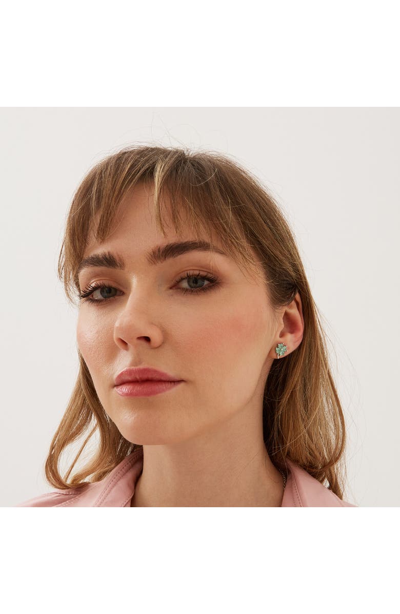 Spero London Four Leaves Clover Sterling Silver Stud Earring - Green, Alternate, color, Silver