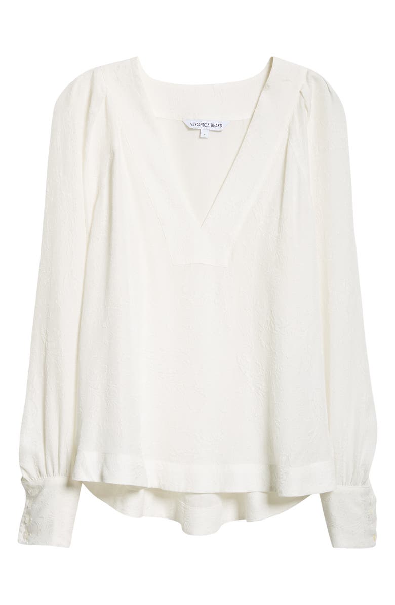 Veronica Beard Osler Puff Shoulder Silk Top, Alternate, color, Off White