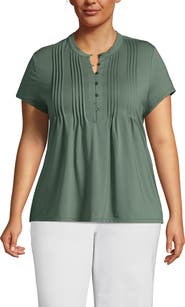 Lands' End Plus Size Lightweight Jersey Button Pintuck Top