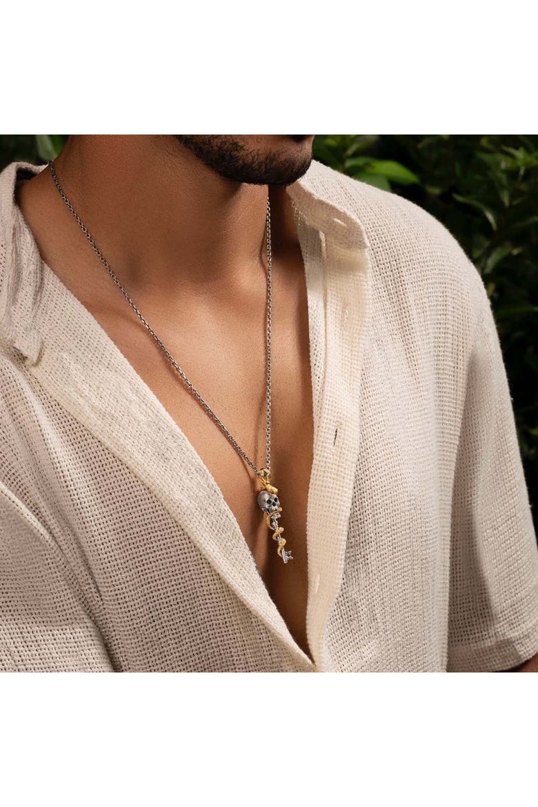 Men's Onyx Snake Skull Pendant Necklace in Sterling Silver Powerful Guidance, Alternate, color, Silver/Gold
